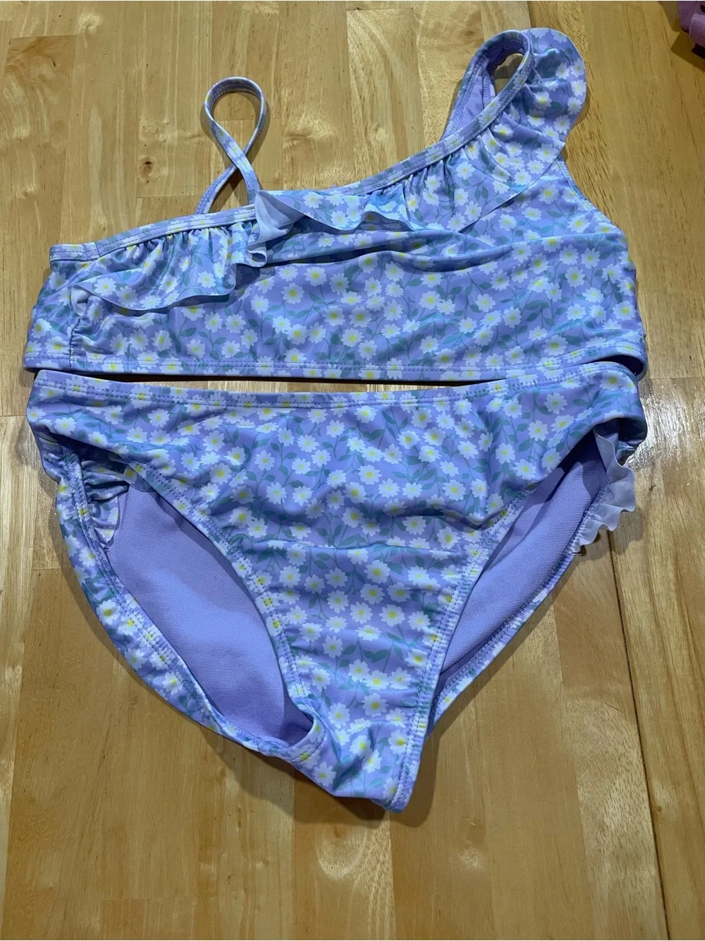 Lilac Daisy One-Shoulder Girls' Swim Set